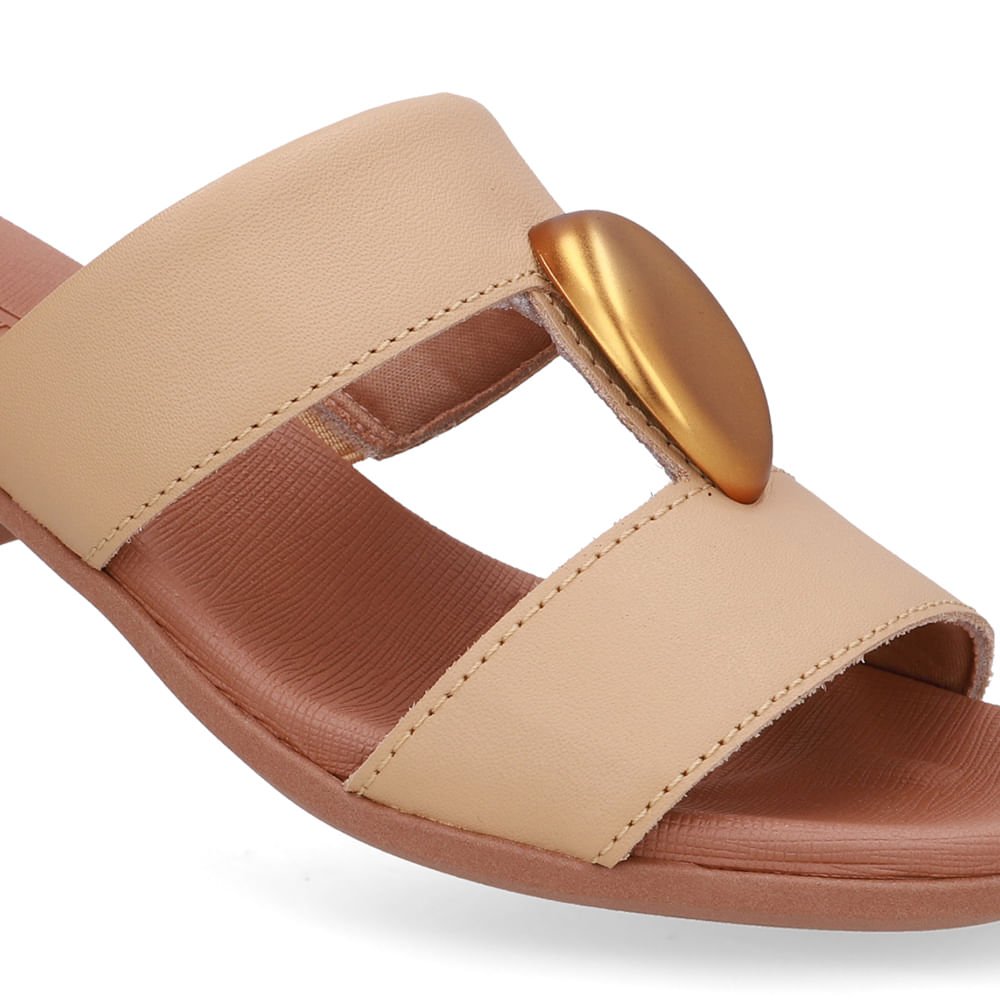 Tamanco Bico Quadrado Couro Bege Bege 4