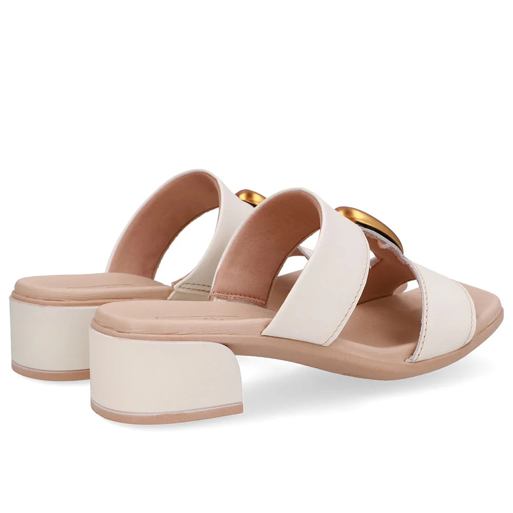 Tamanco Bico Quadrado Couro Branco Marfim Marfim 3