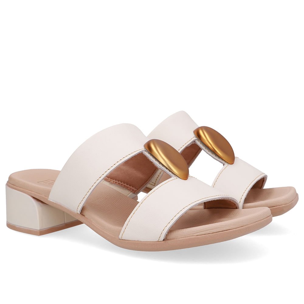 Tamanco Bico Quadrado Couro Branco Marfim Marfim 2