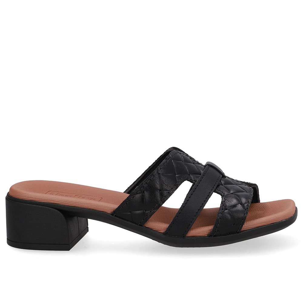 Tamanco Maxi Tressê Couro Preto