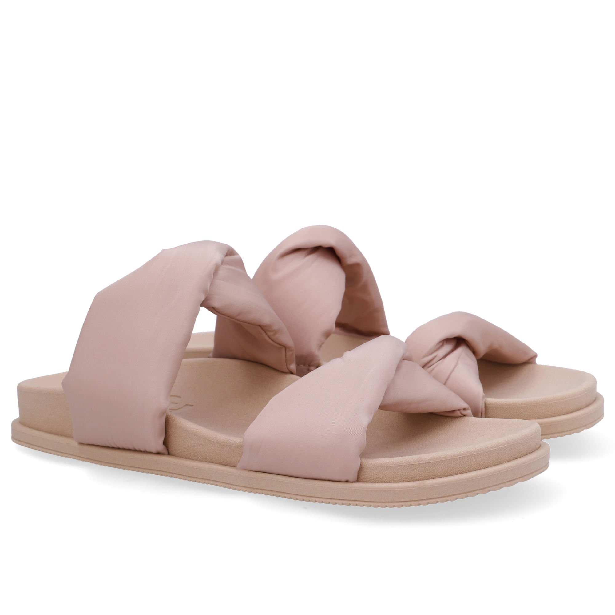 Slide Plataforma Poofy Bege Tecido Rosa 2