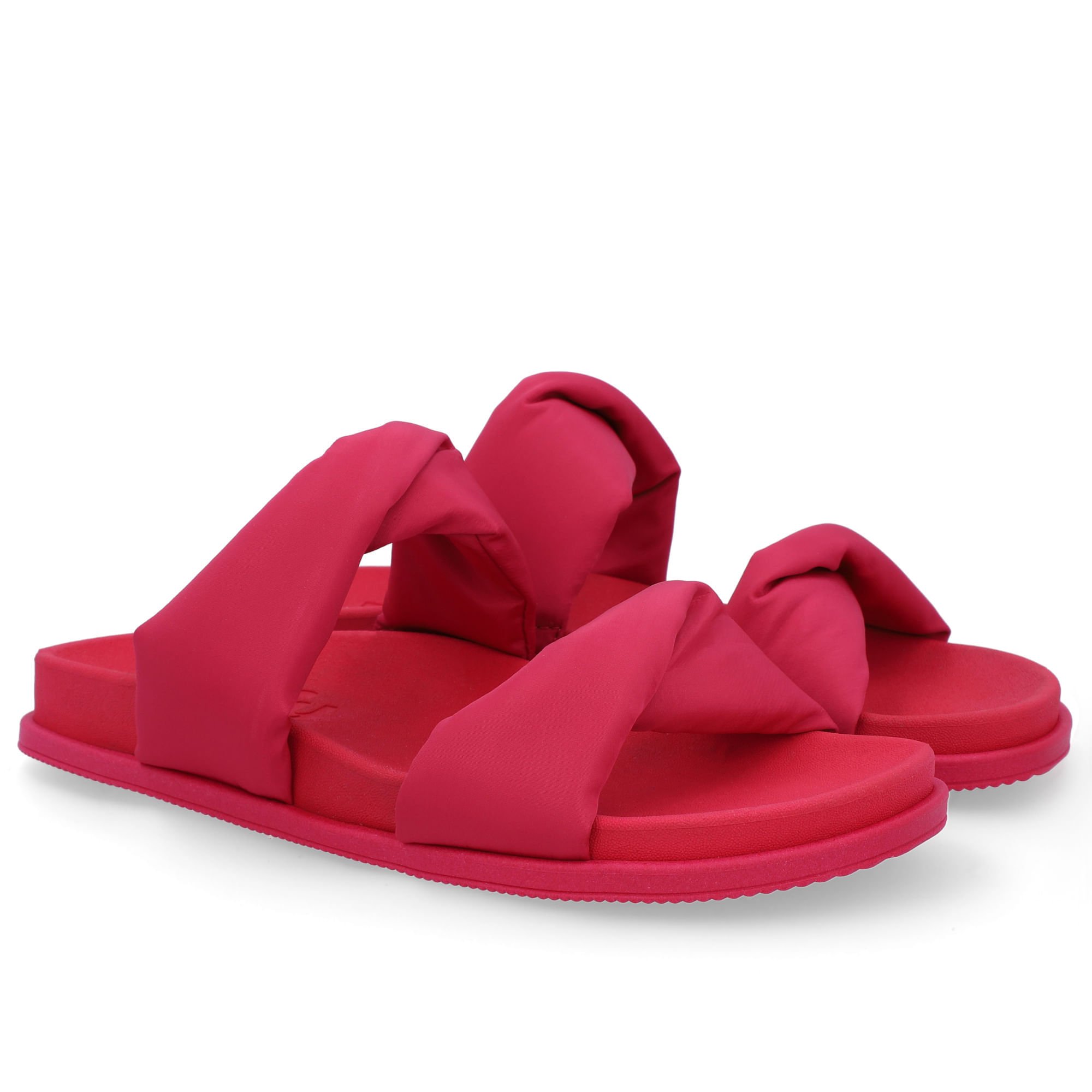 Slide Plataforma Poofy Rosa Tecido Rosa 2