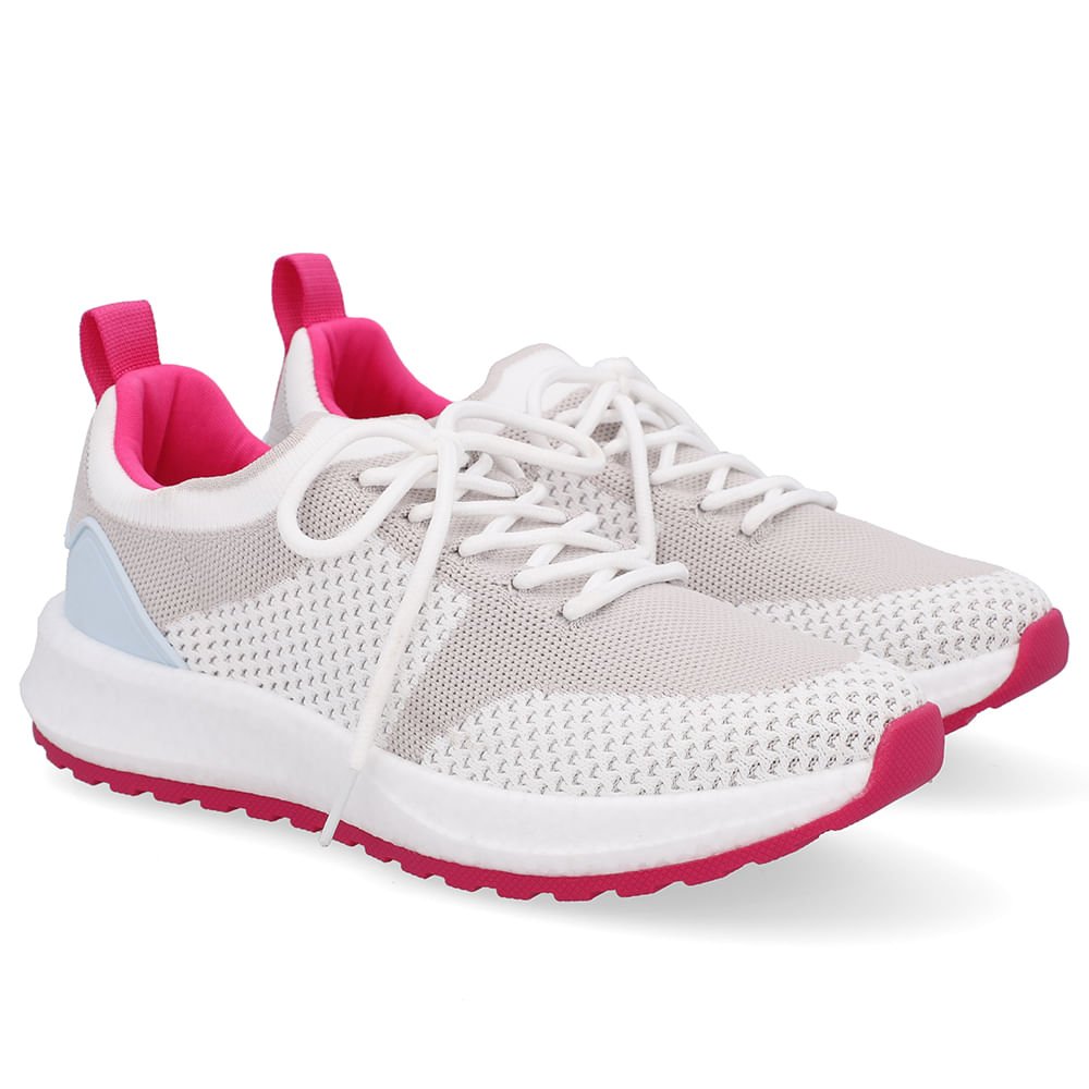 Tênis Poofy Tecido Branco Branco/Cinza/Rosa 2