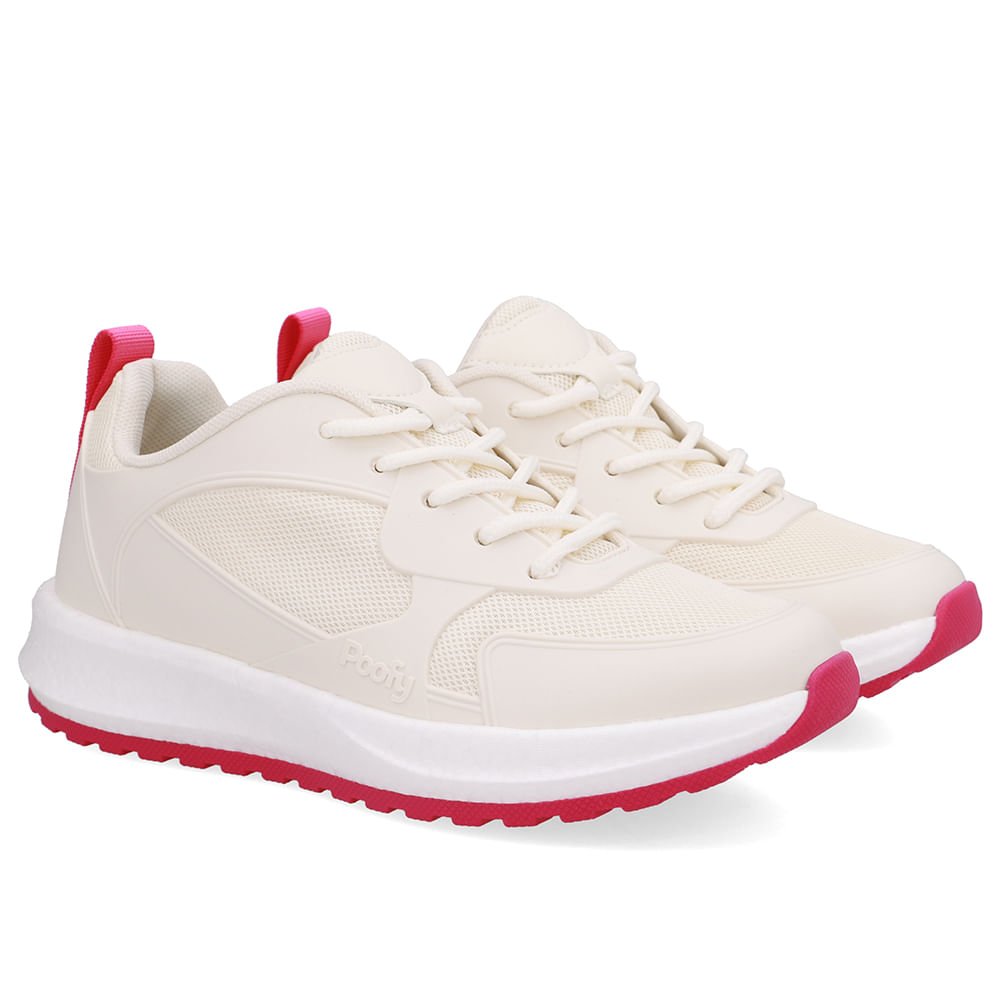 Tênis Poofy Tecido Bege Bege/Rosa 2