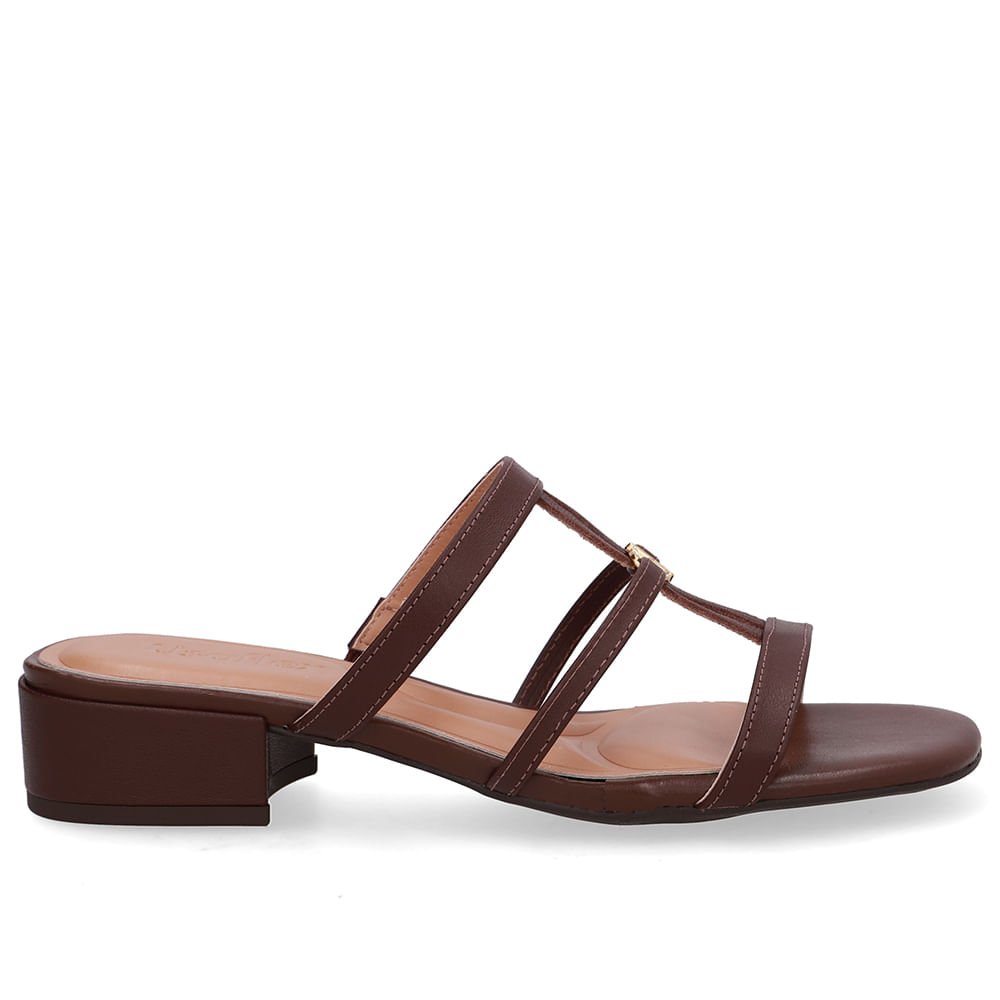 Tamanco Salto Bloco Couro Marrom