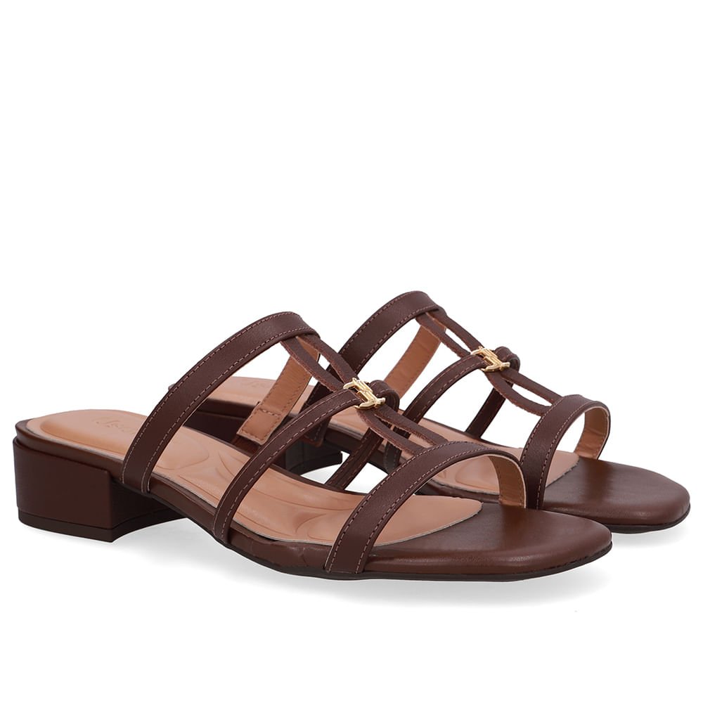 Tamanco Salto Bloco Couro Marrom Marrom 2