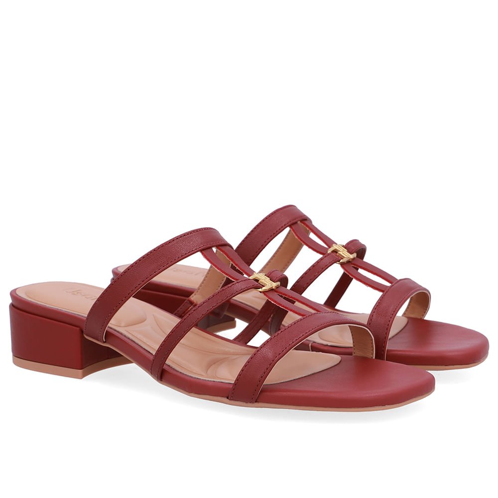 Tamanco Salto Bloco Couro Vermelho Vermelho 2