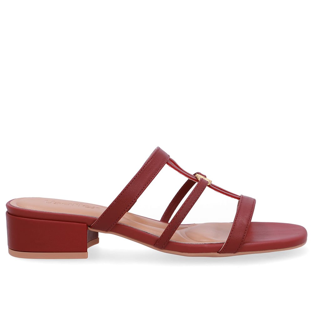 Tamanco Salto Bloco Couro Vermelho