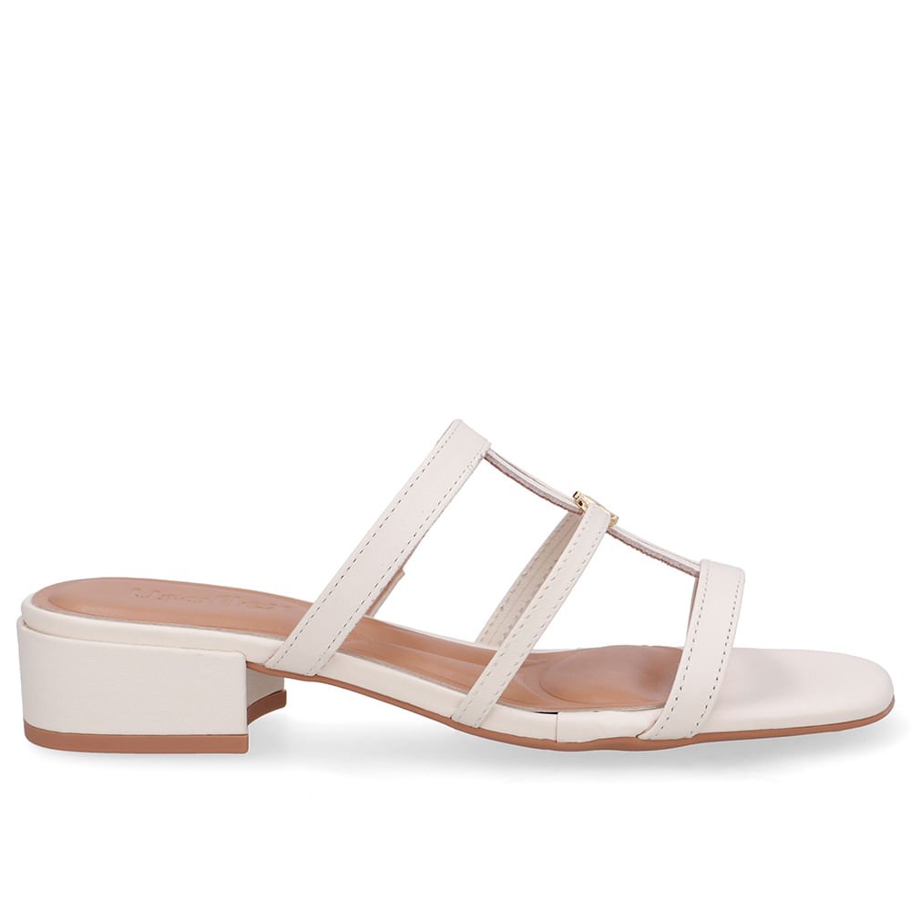 Tamanco Salto Bloco Couro Branco Marfim