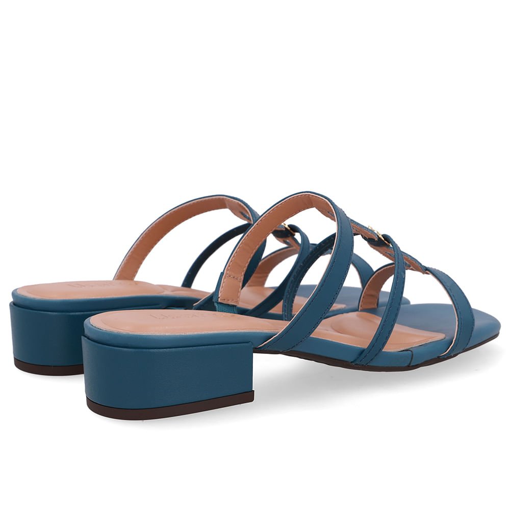 Tamanco Salto Bloco Couro Azul Azul 3