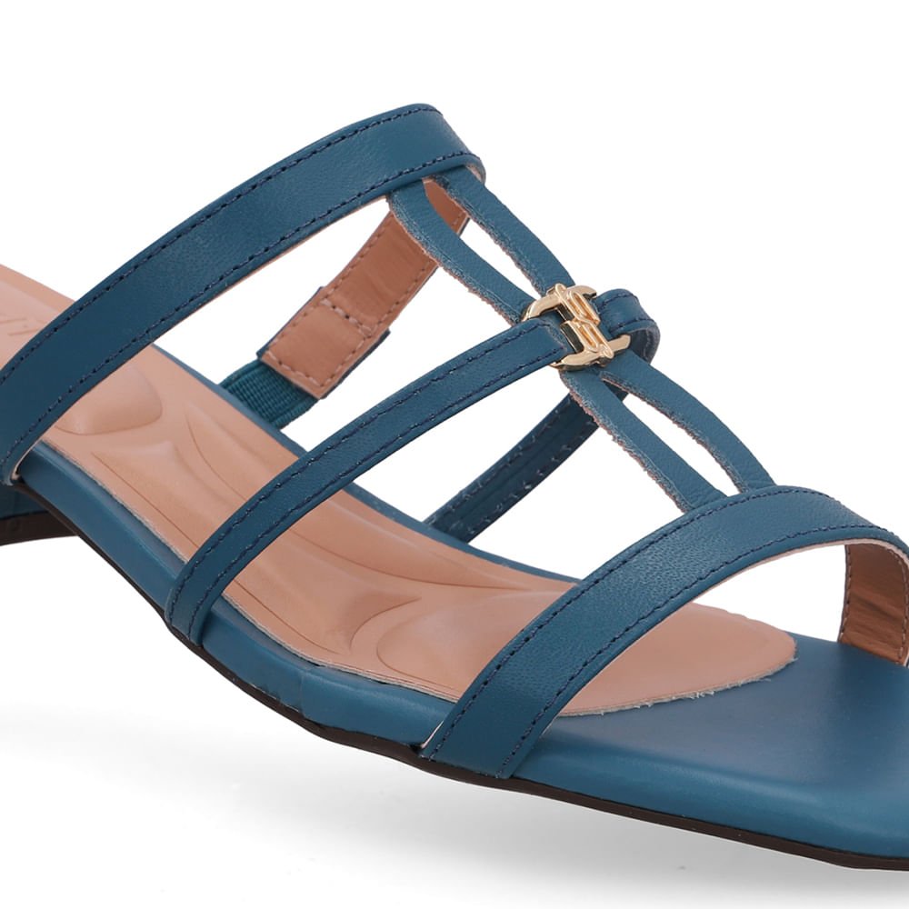 Tamanco Salto Bloco Couro Azul Azul 4