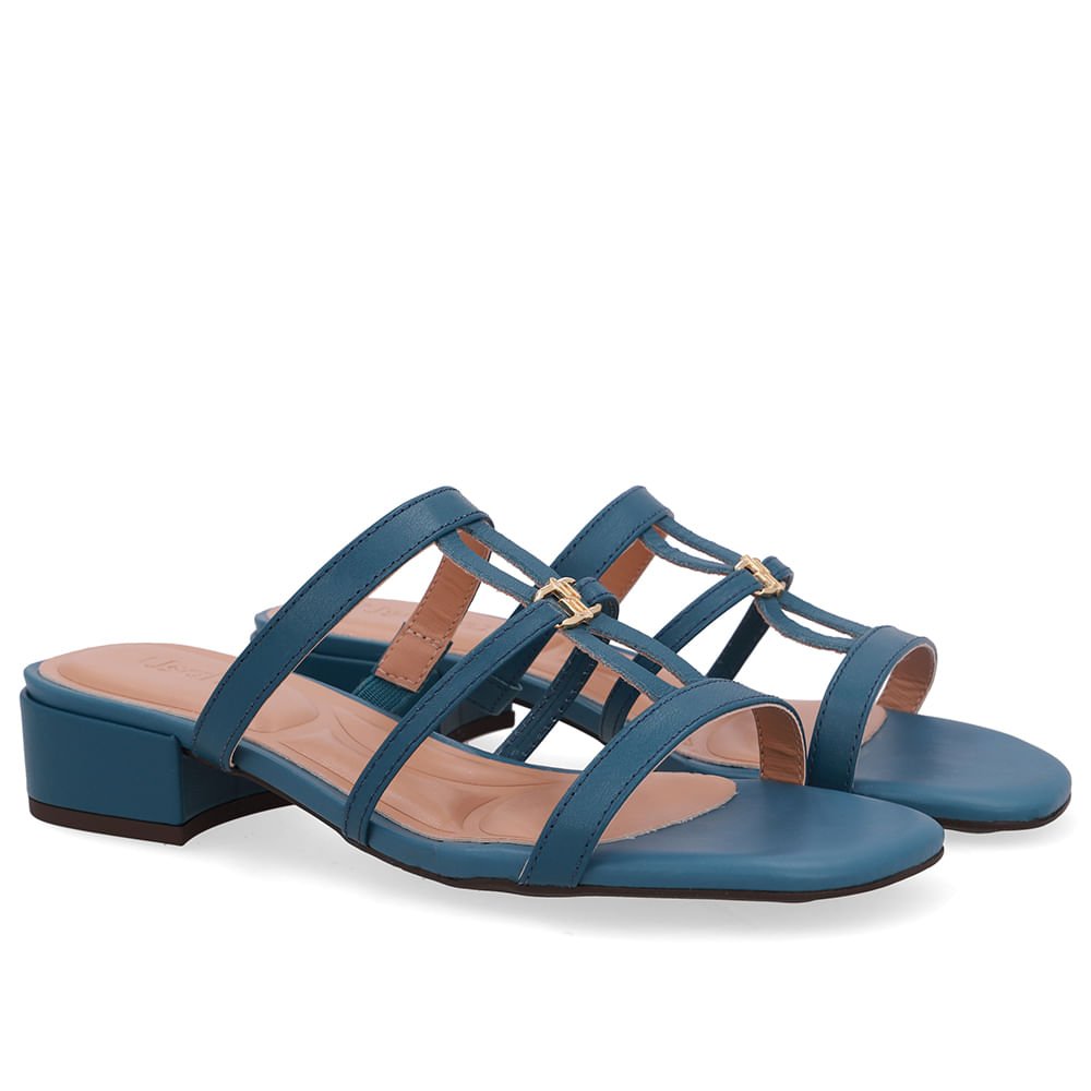 Tamanco Salto Bloco Couro Azul Azul 2