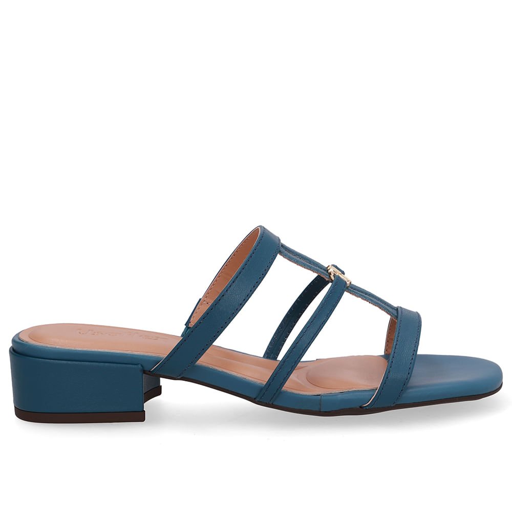 Tamanco Salto Bloco Couro Azul