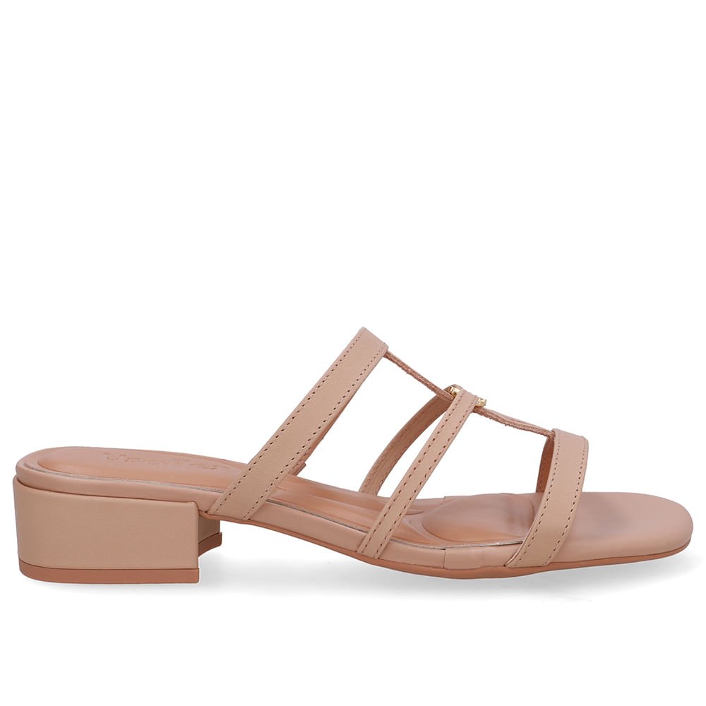 Tamanco Salto Bloco Couro Bege