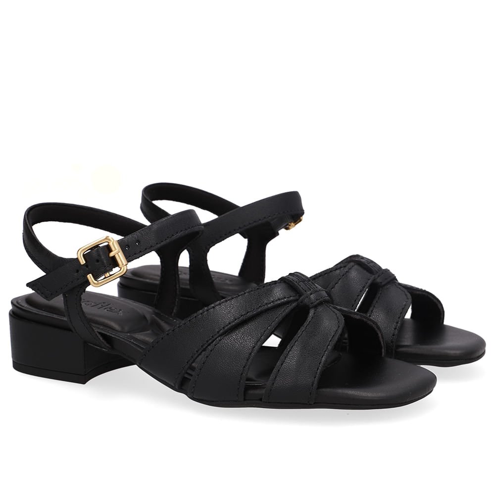 Sandália Couro Preta Tiras Preto 2