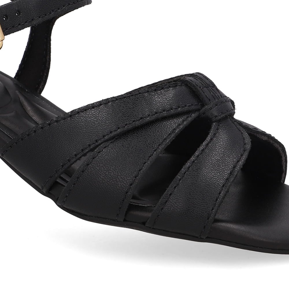 Sandália Couro Preta Tiras Preto 4