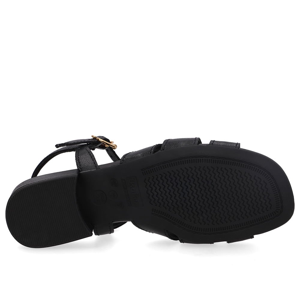 Sandália Couro Preta Tiras Preto 5