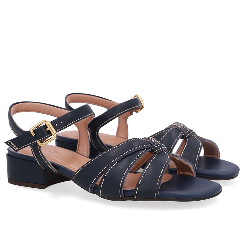 Sandália Couro Azul Tiras Azul 2
