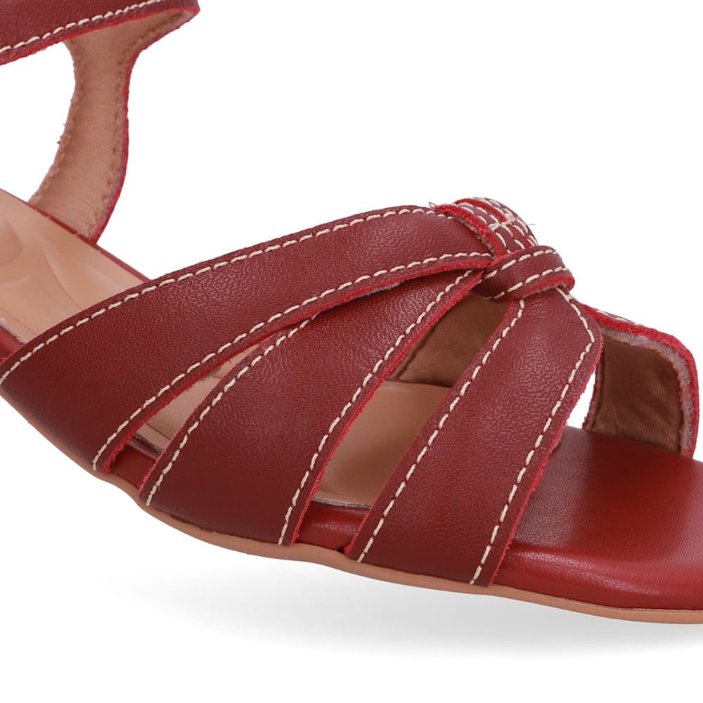 Sandália Couro Vermelho Tiras Vermelho 4