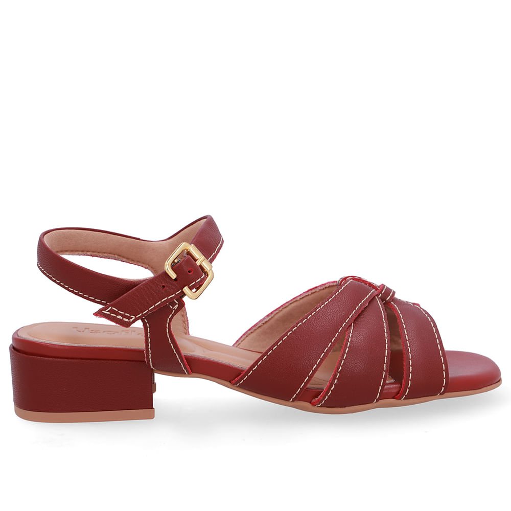 Sandália Couro Vermelho Tiras