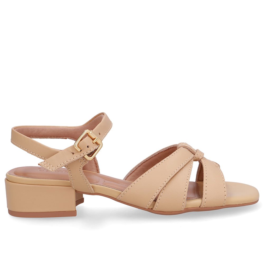 Sandália Couro Bege Tiras