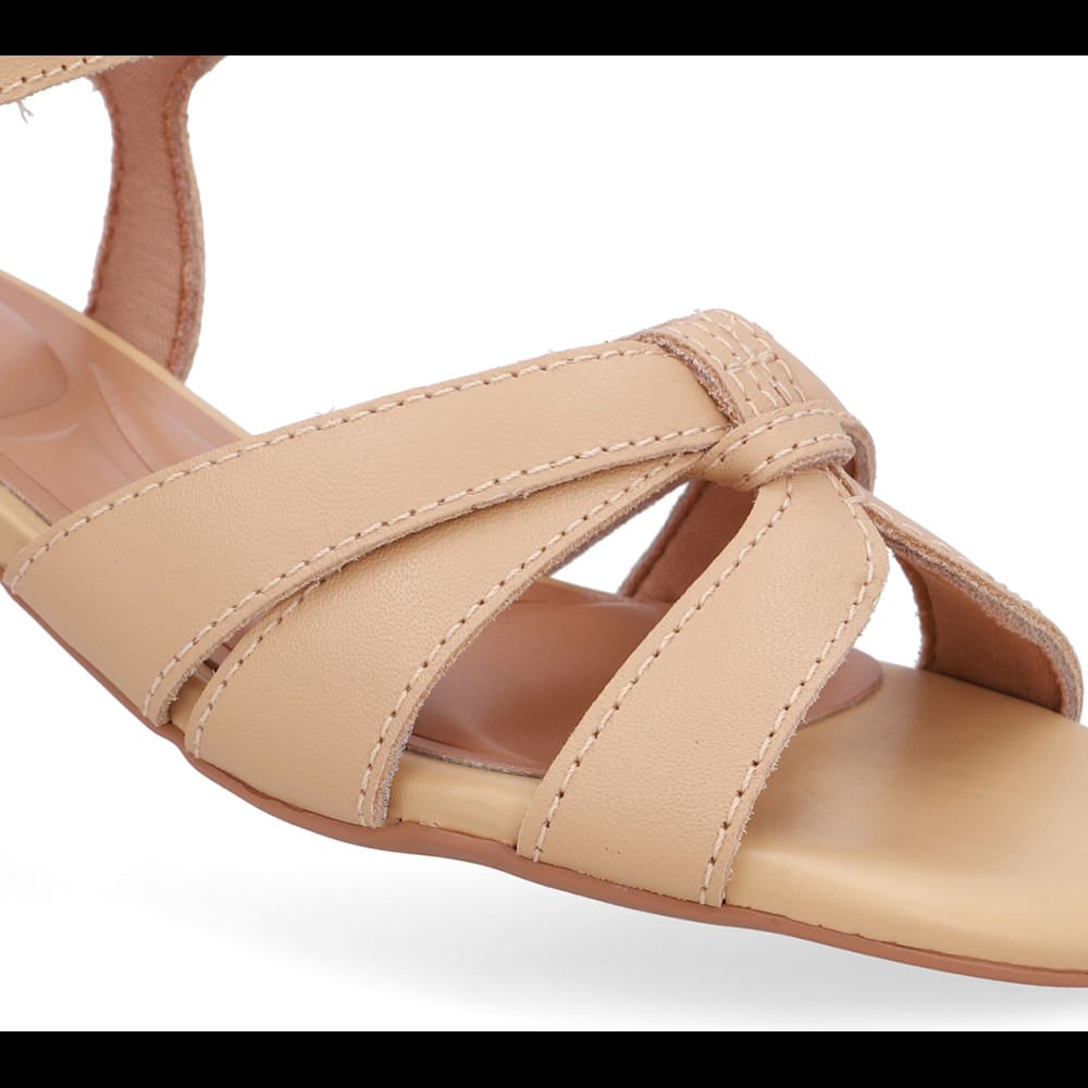Sandália Couro Bege Tiras Bege 4