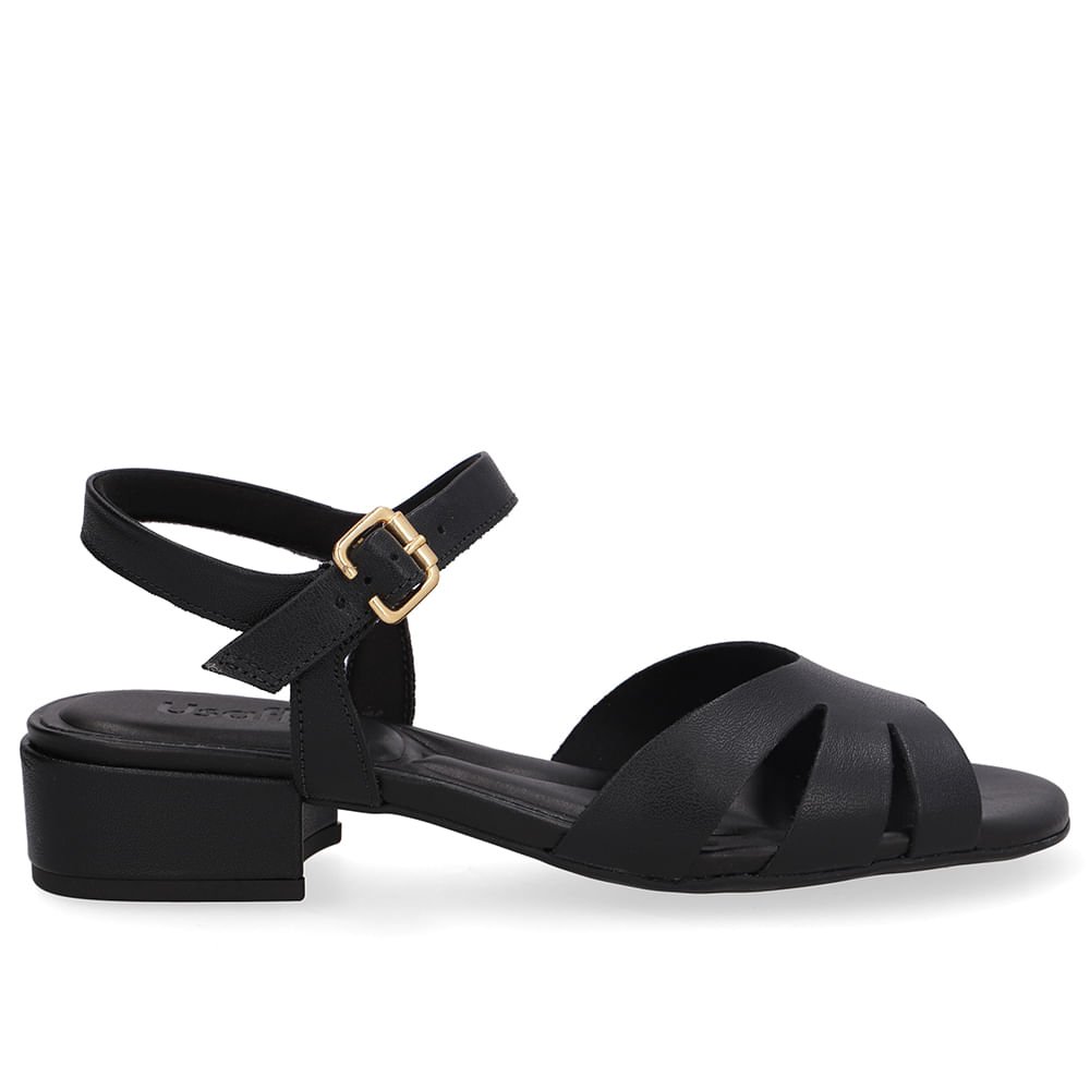 Sandália Couro Preta Bico Quadrado