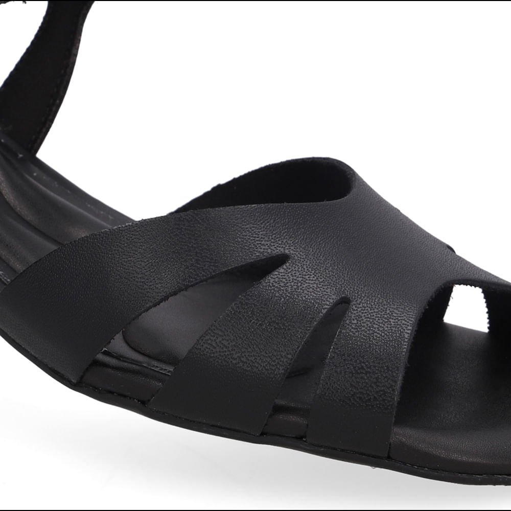 Sandália Couro Preta Bico Quadrado Preto 4