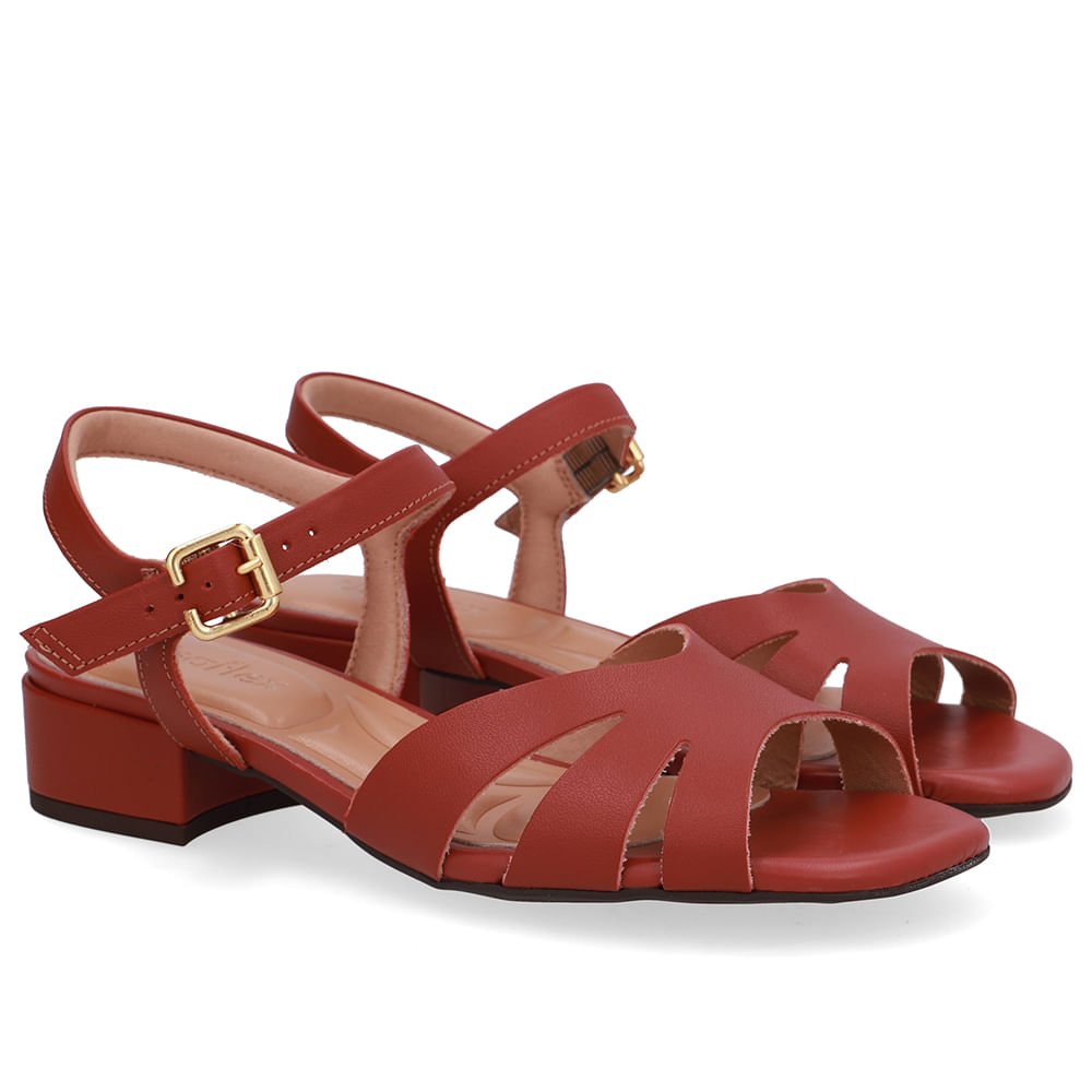 Sandália Couro Marrom Bico Quadrado Marrom 2