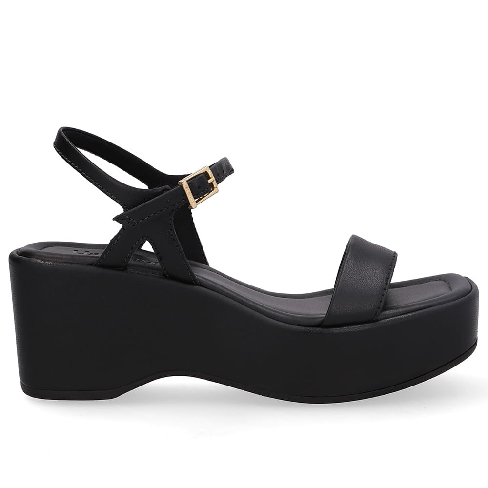 Sandália Plataforma Couro Preta Básica Preto 1