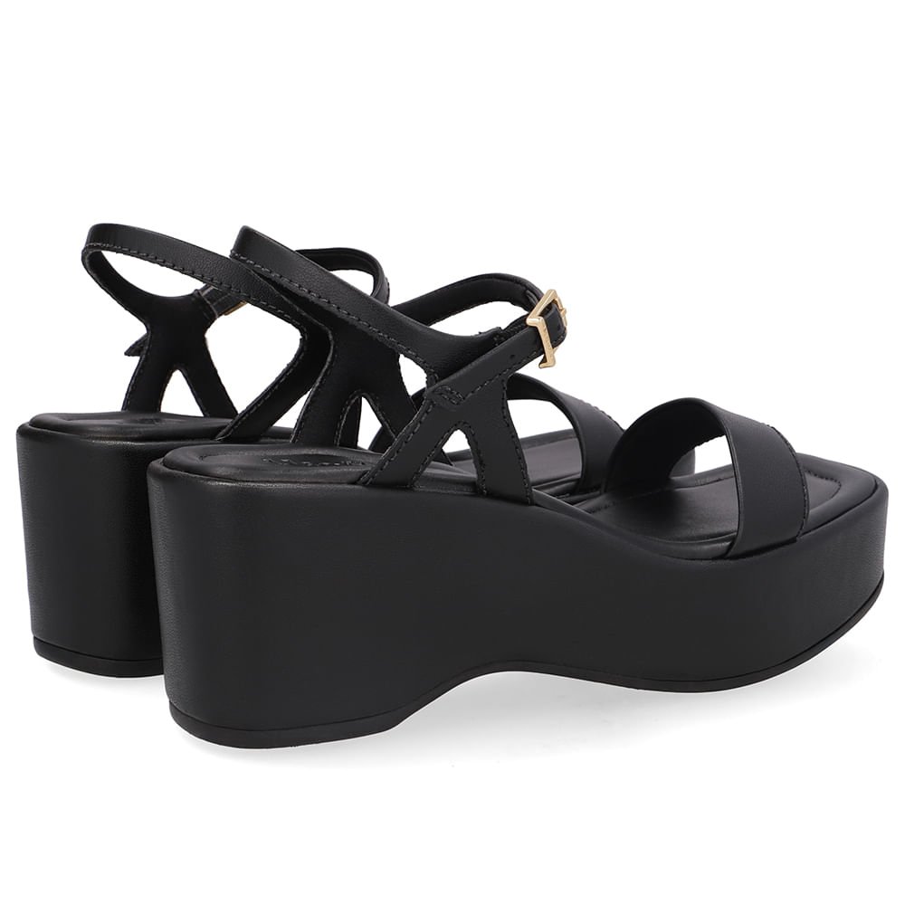 Sandália Plataforma Couro Preta Básica Preto 3