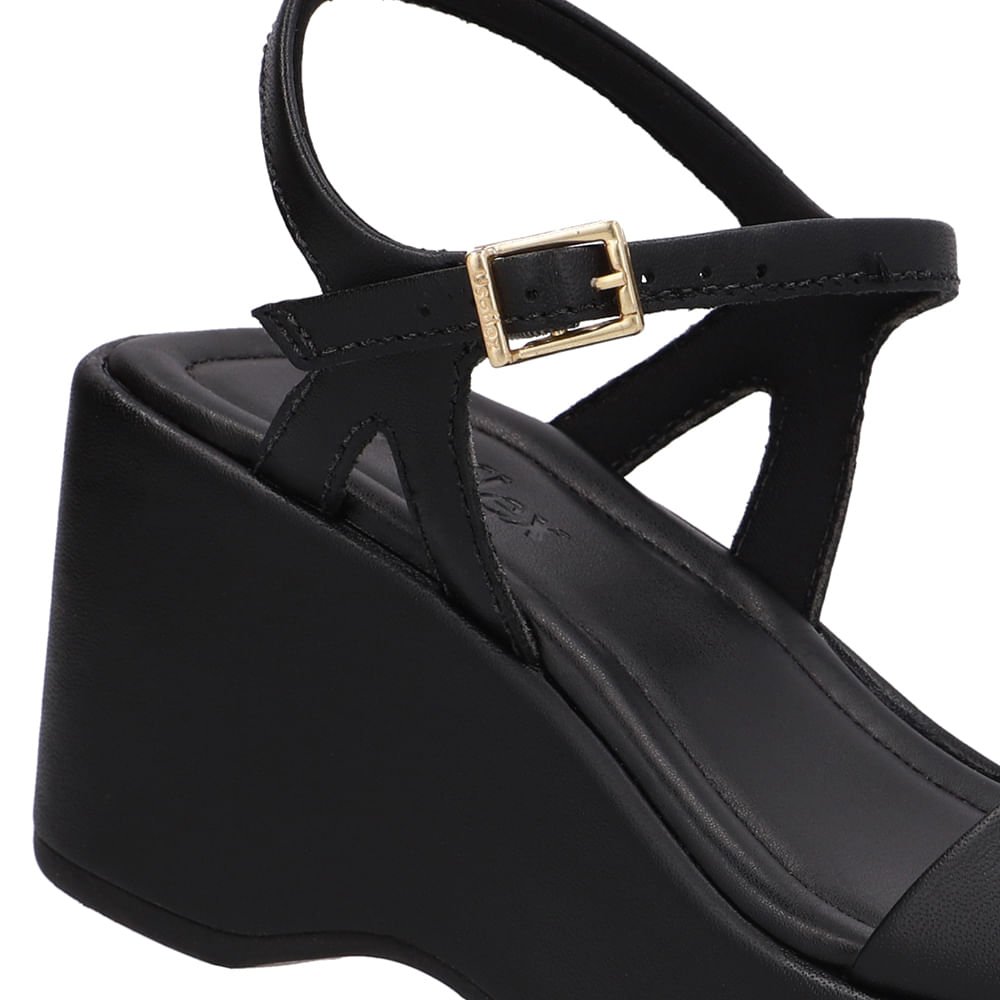 Sandália Plataforma Couro Preta Básica Preto 4