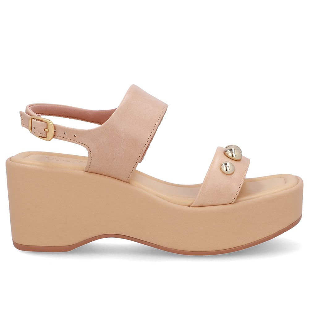 Sandália Plataforma Couro Bege Esfera