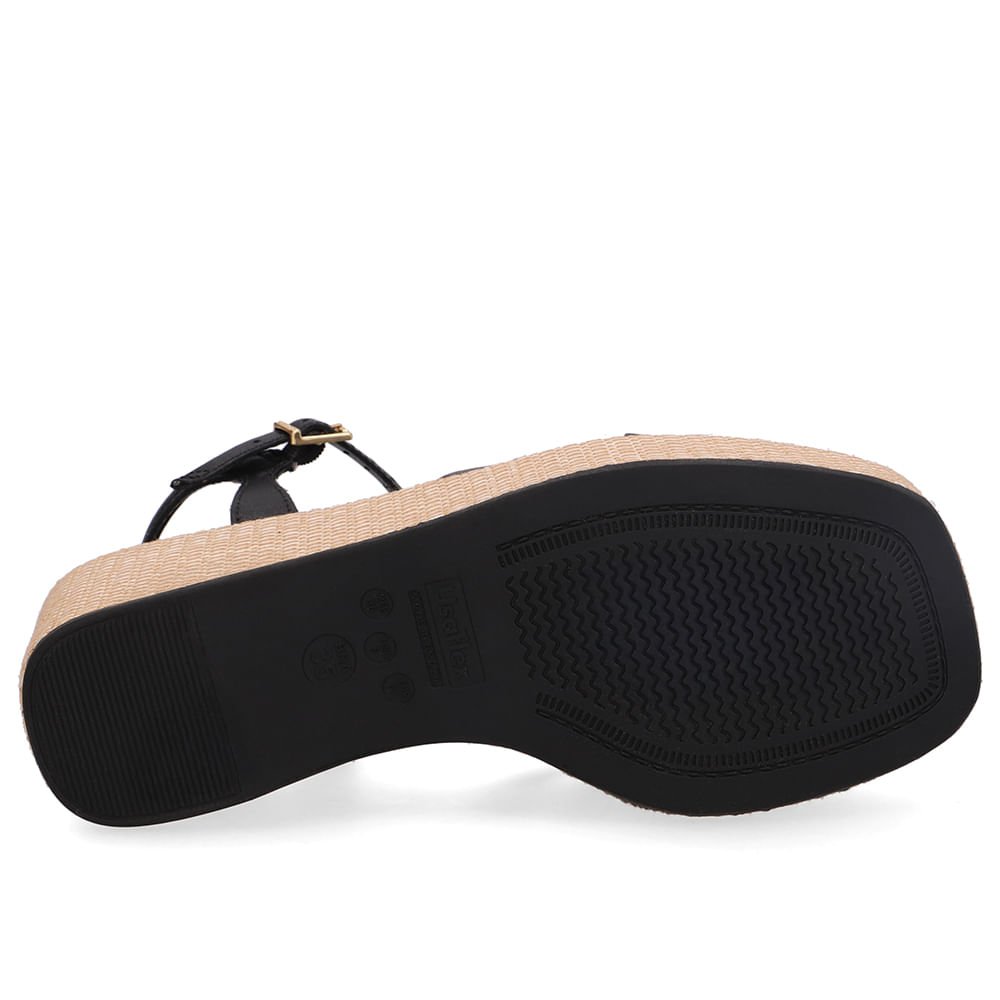 Sandália Plataforma Palha Couro Preta Preto 5