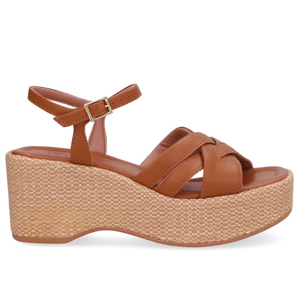 Sandália Plataforma Palha Couro Marrom