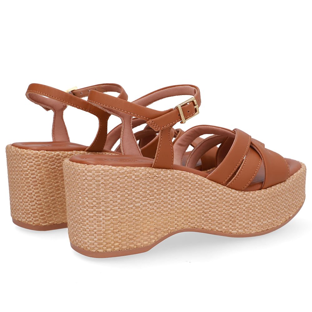 Sandália Plataforma Palha Couro Marrom Marrom 3