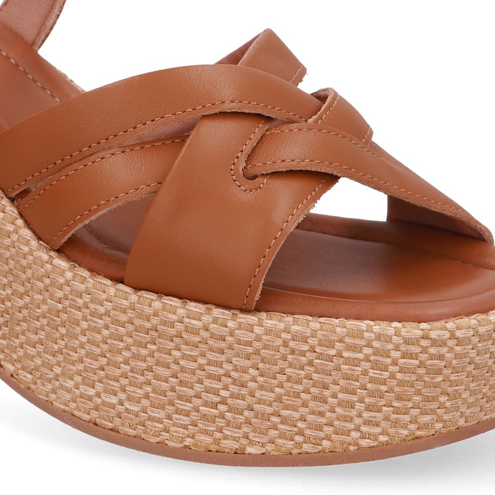 Sandália Plataforma Palha Couro Marrom Marrom 4