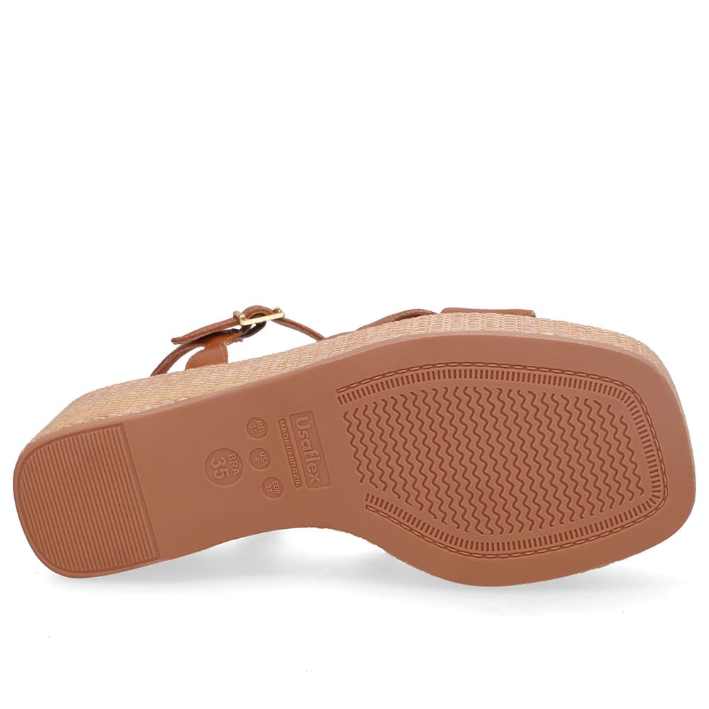 Sandália Plataforma Palha Couro Marrom Marrom 5