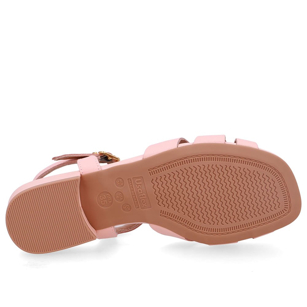 Sandália Couro Laranja Bico Quadrado Rosa 5