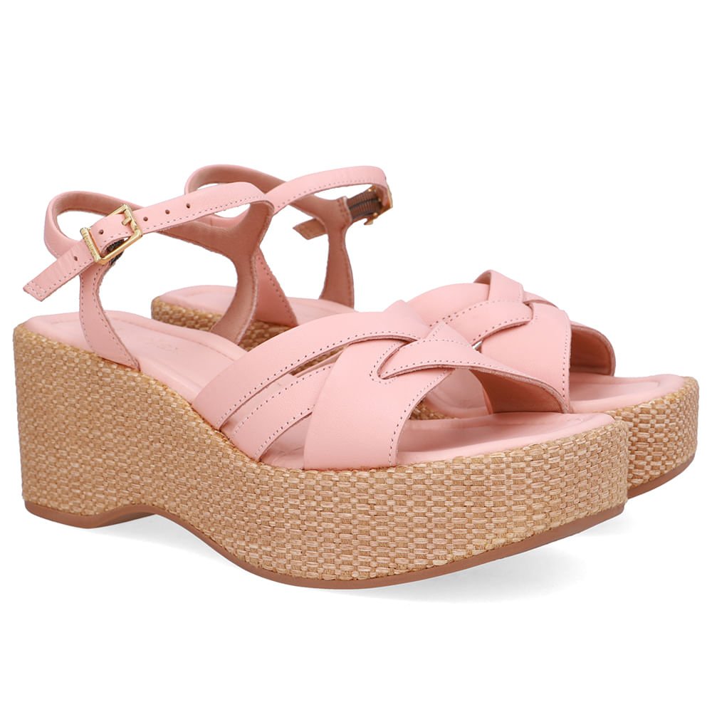 Sandália Plataforma Palha Couro Laranja Rosa 2