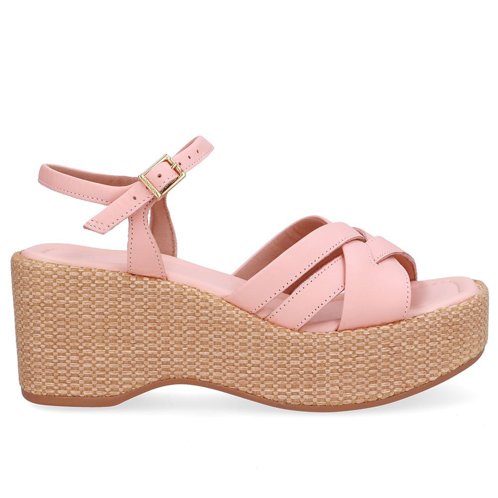 Sandália Plataforma Palha Couro Laranja Rosa 1