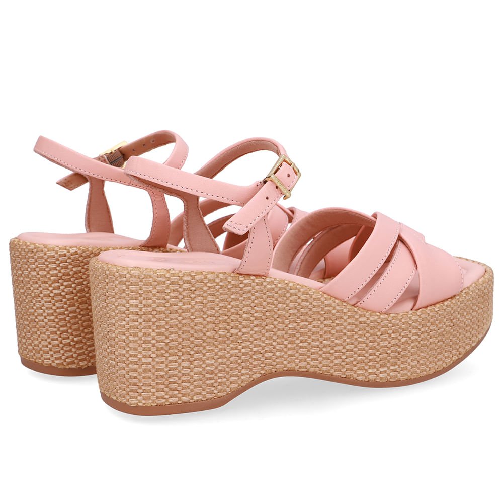 Sandália Plataforma Palha Couro Laranja Rosa 3