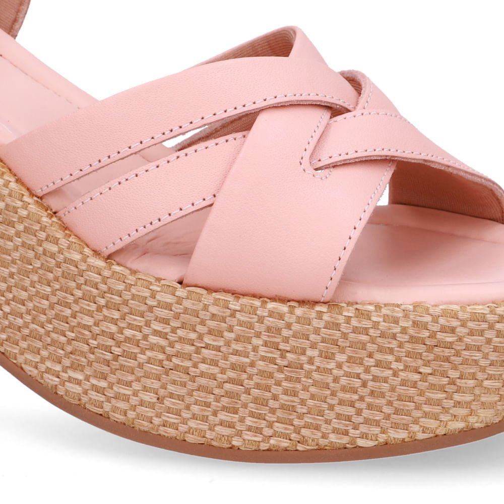 Sandália Plataforma Palha Couro Laranja Rosa 4