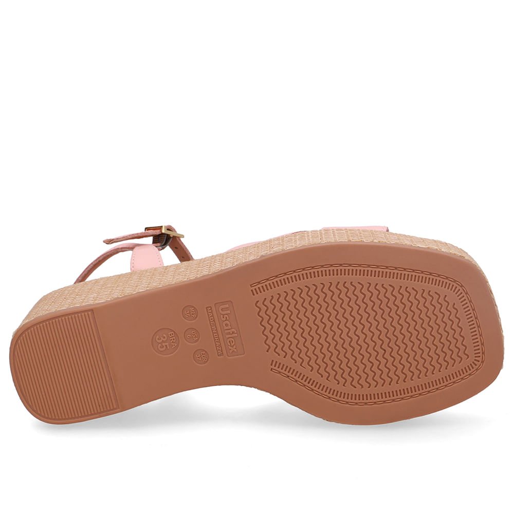 Sandália Plataforma Palha Couro Laranja Rosa 5