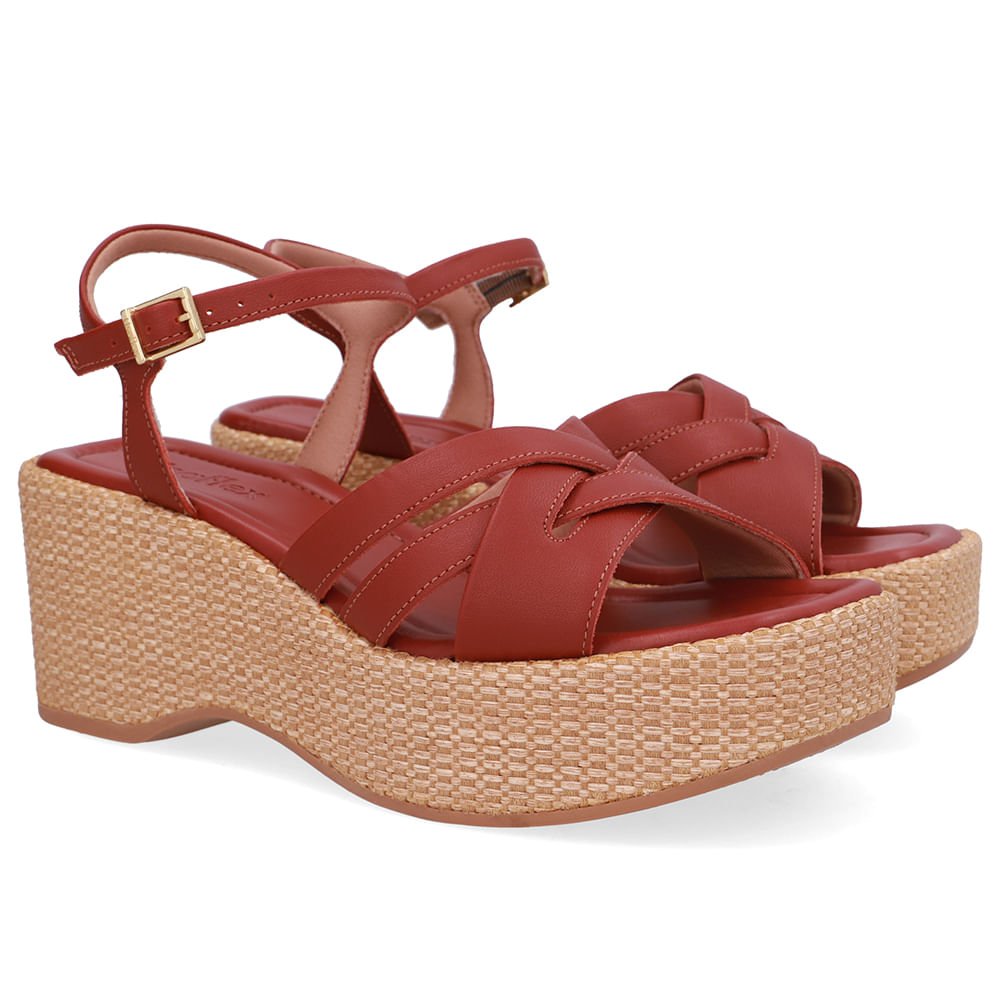 Sandália Plataforma Palha Couro Marrom Marrom 2