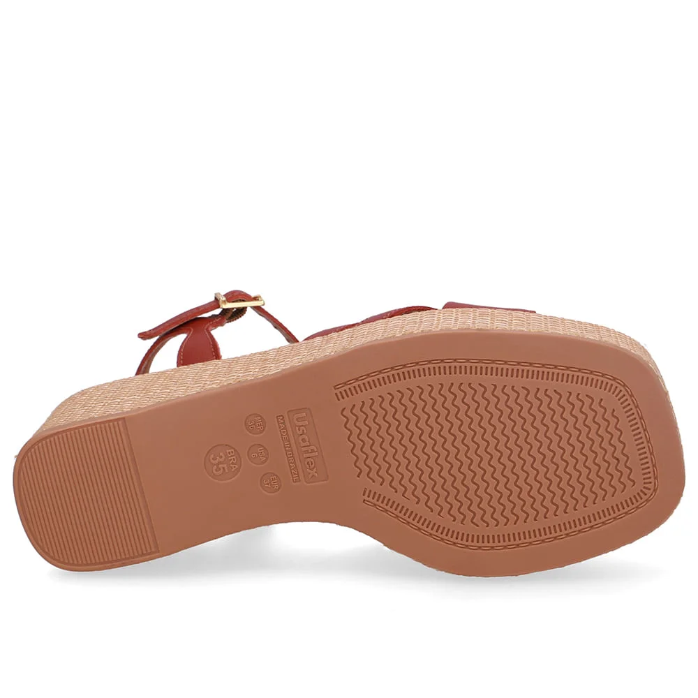 Sandália Plataforma Palha Couro Marrom Marrom 5