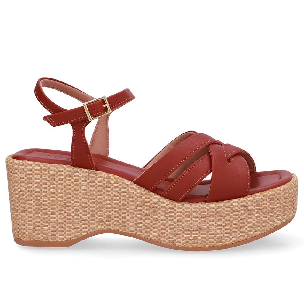 Sandália Plataforma Palha Couro Marrom