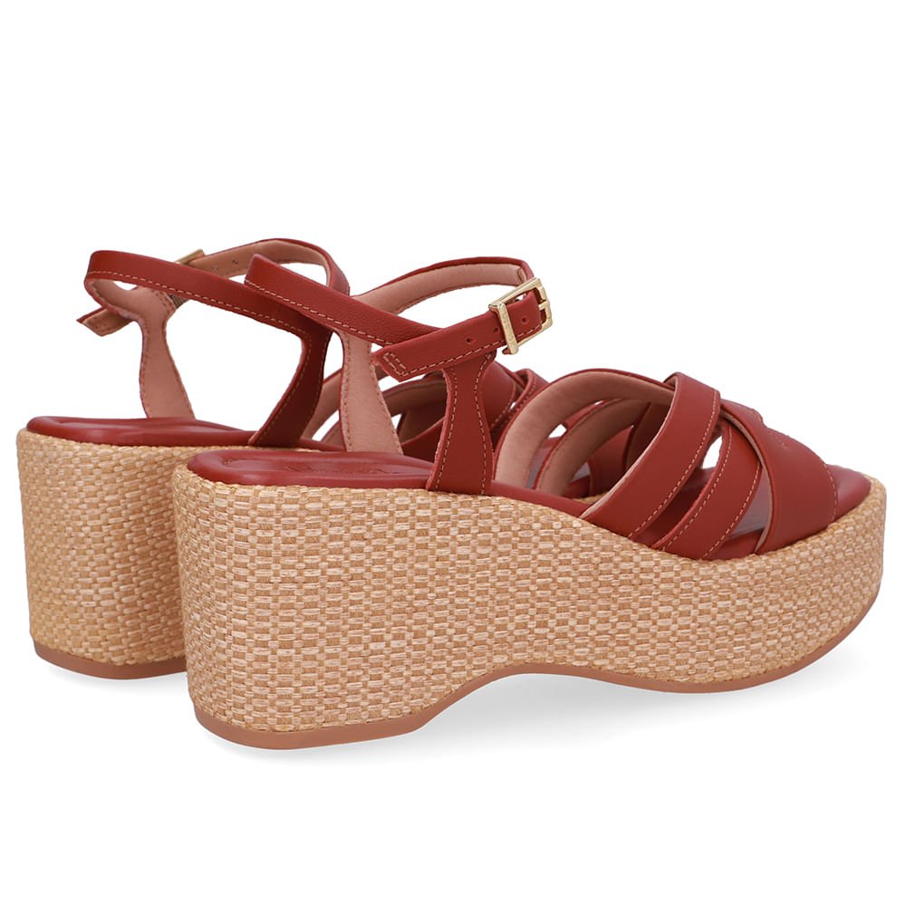 Sandália Plataforma Palha Couro Marrom Marrom 3