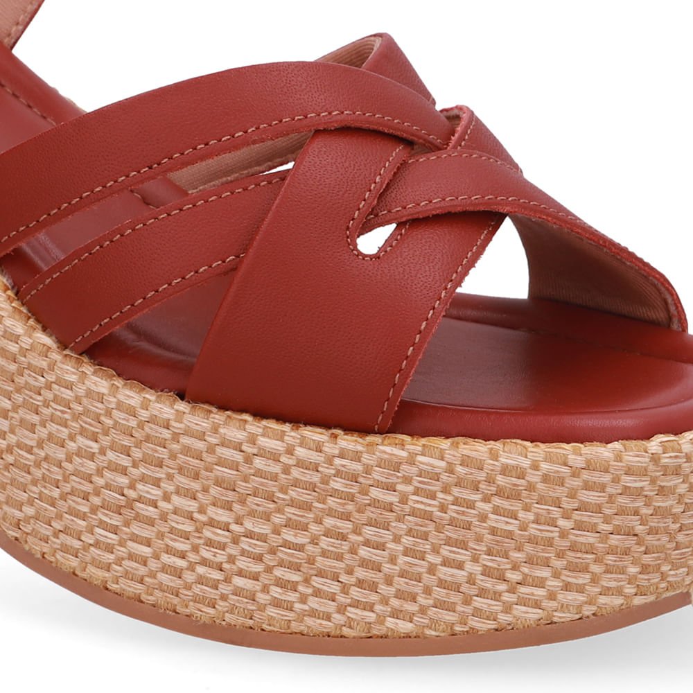 Sandália Plataforma Palha Couro Marrom Marrom 4