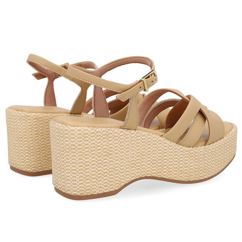 Sandália Plataforma Palha Couro Bege Bege 3